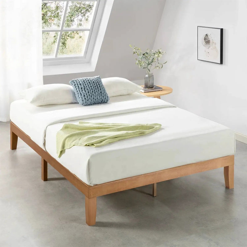 Queen size Solid Wood Platform Bed Frame in Natural Wooden Finish by HomePacific
