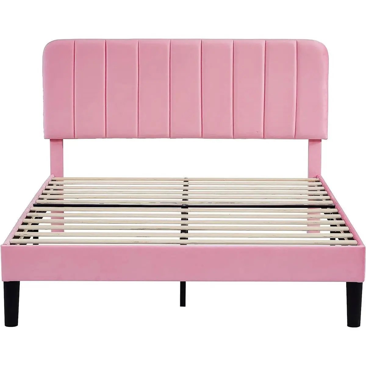 Queen size Pink Upholstered Platform Bed Frame with Headboard by HomePacific