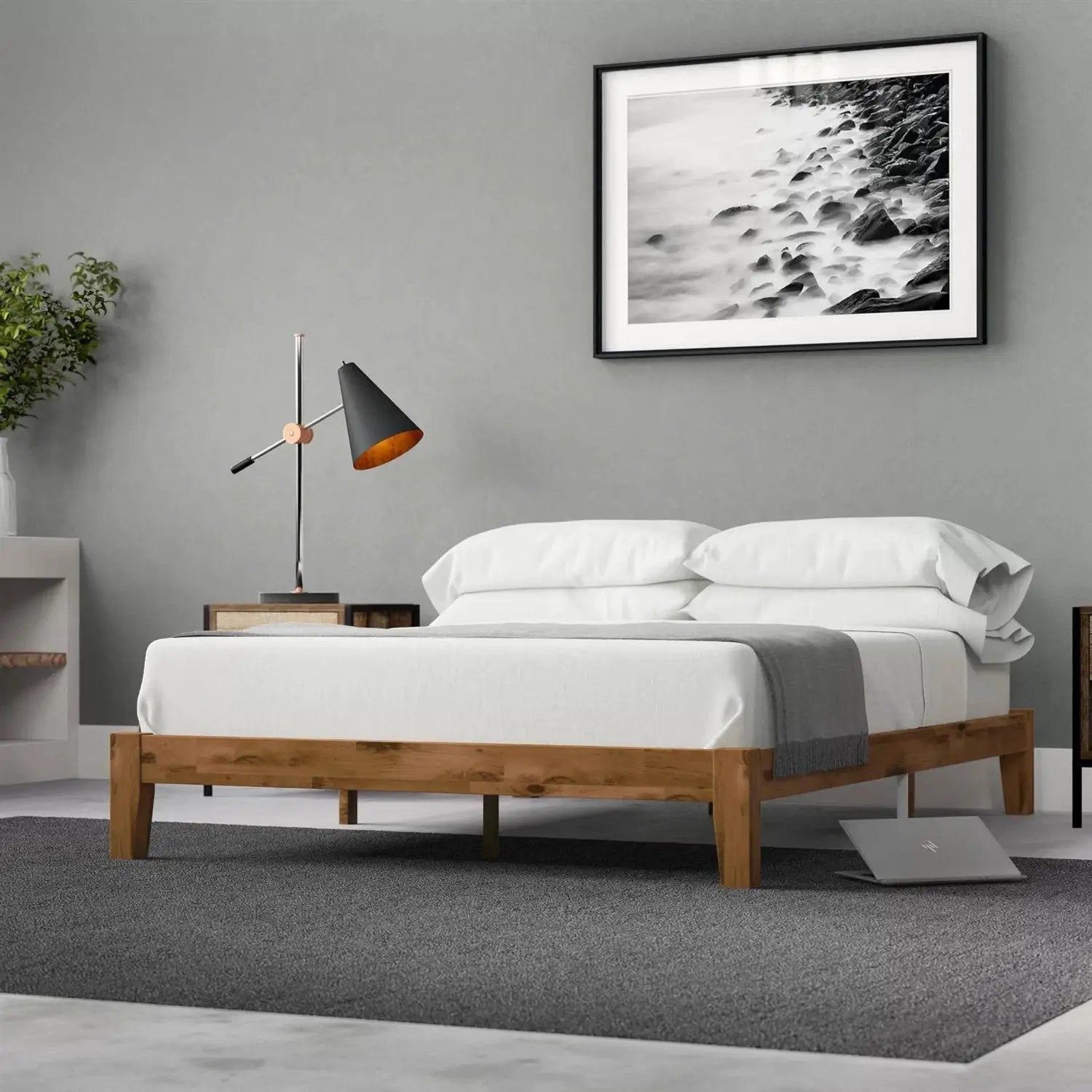 Queen Simple Modern Solid Wood Platform Bed Frame - 700 lb. Weight Capacity by HomePacific