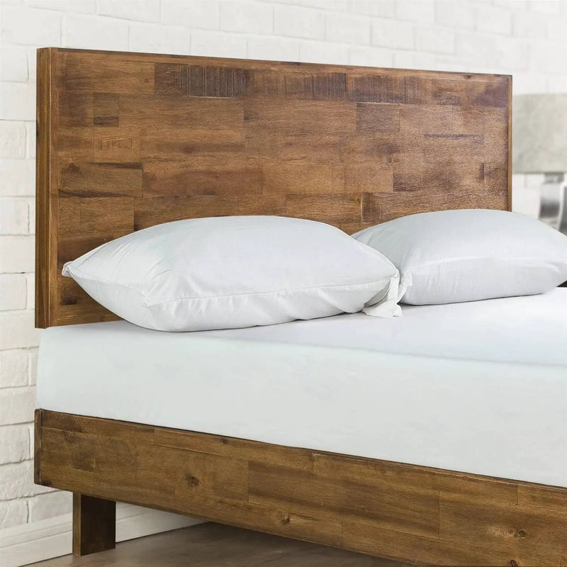 Queen Solid Wood Modern Platform Bed Frame with Adjustable Height Headboard by HomePacific