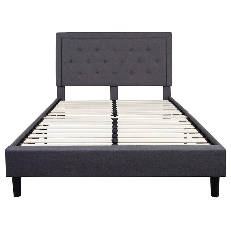 Queen size Dark Gray Fabric Upholstered Platform Bed Frame with Headboard by HomePacific