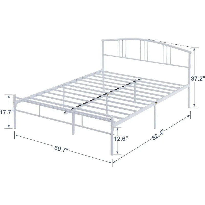 Queen size White Metal Platform Bed Frame with Arched Headboard by HomePacific