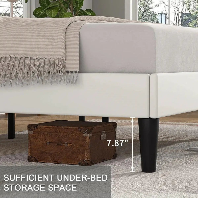 Queen size White Upholstered Platform Bed Frame with Headboard by HomePacific