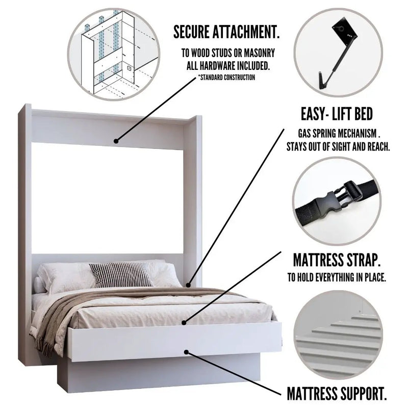 Easy-Lift Queen Murphy Wall Bed in Grey with Shelf by Sharicks