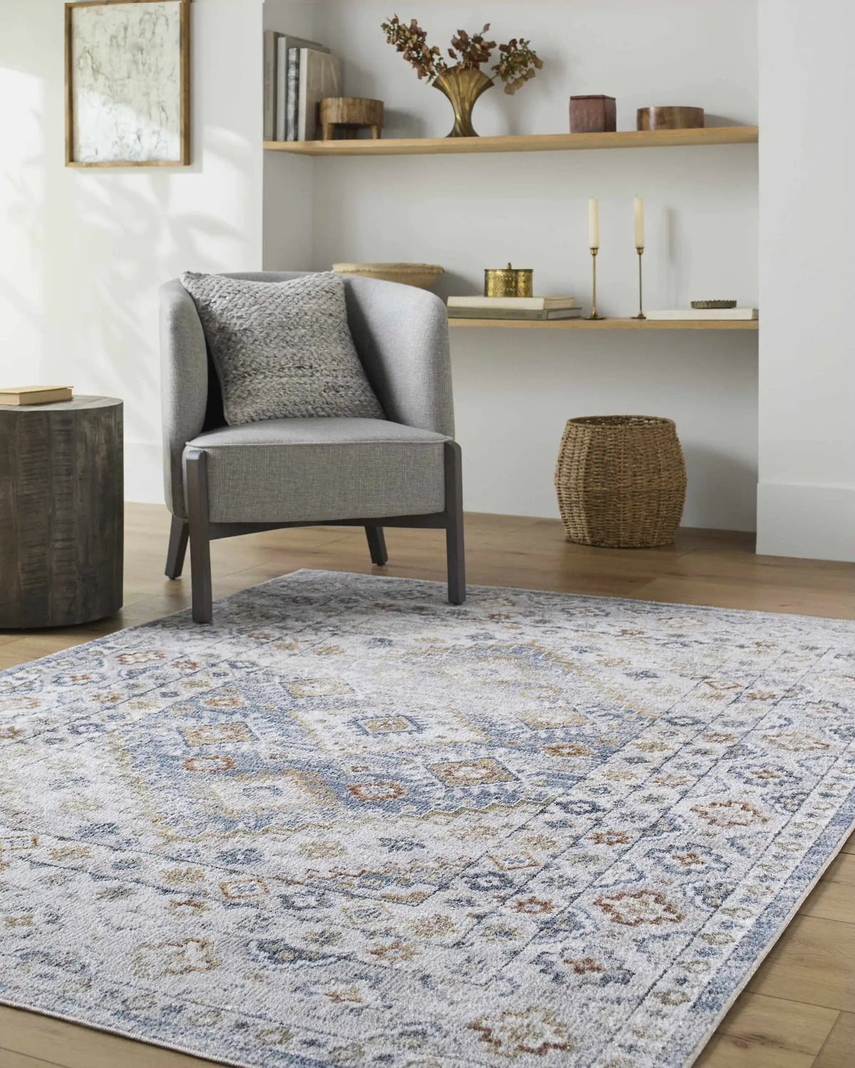 Agaton Blue Washable Area Rug, installed in a room