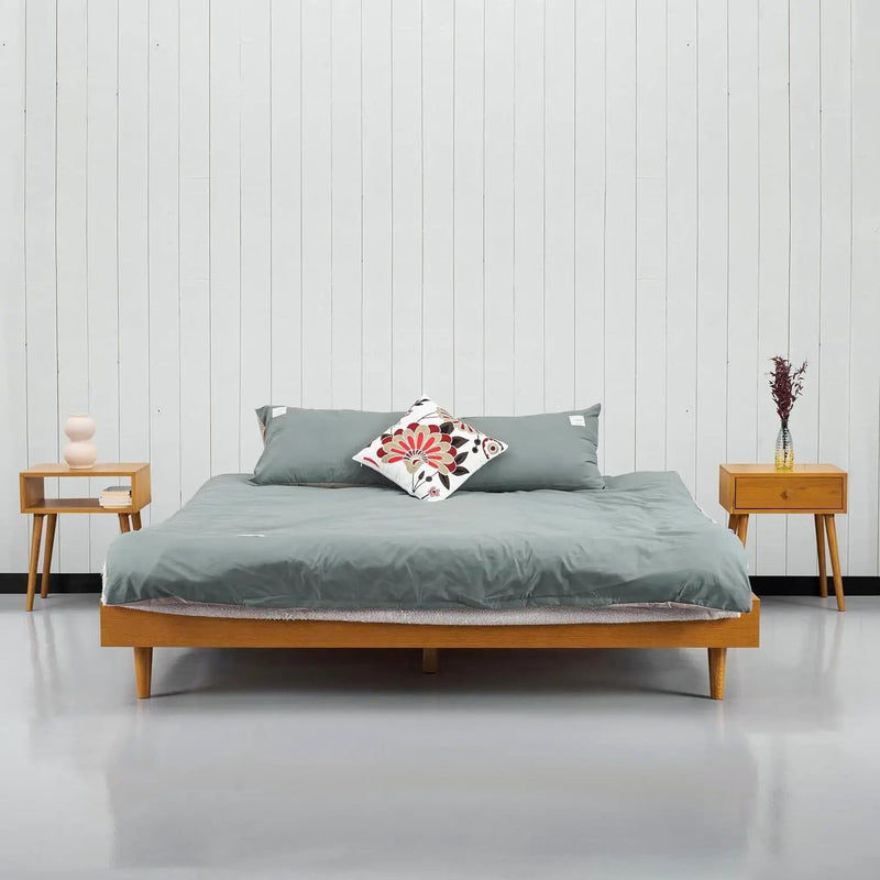 Queen size Mid-Century Modern Platform Bed Frame in Light Wood Finish by HomePacific