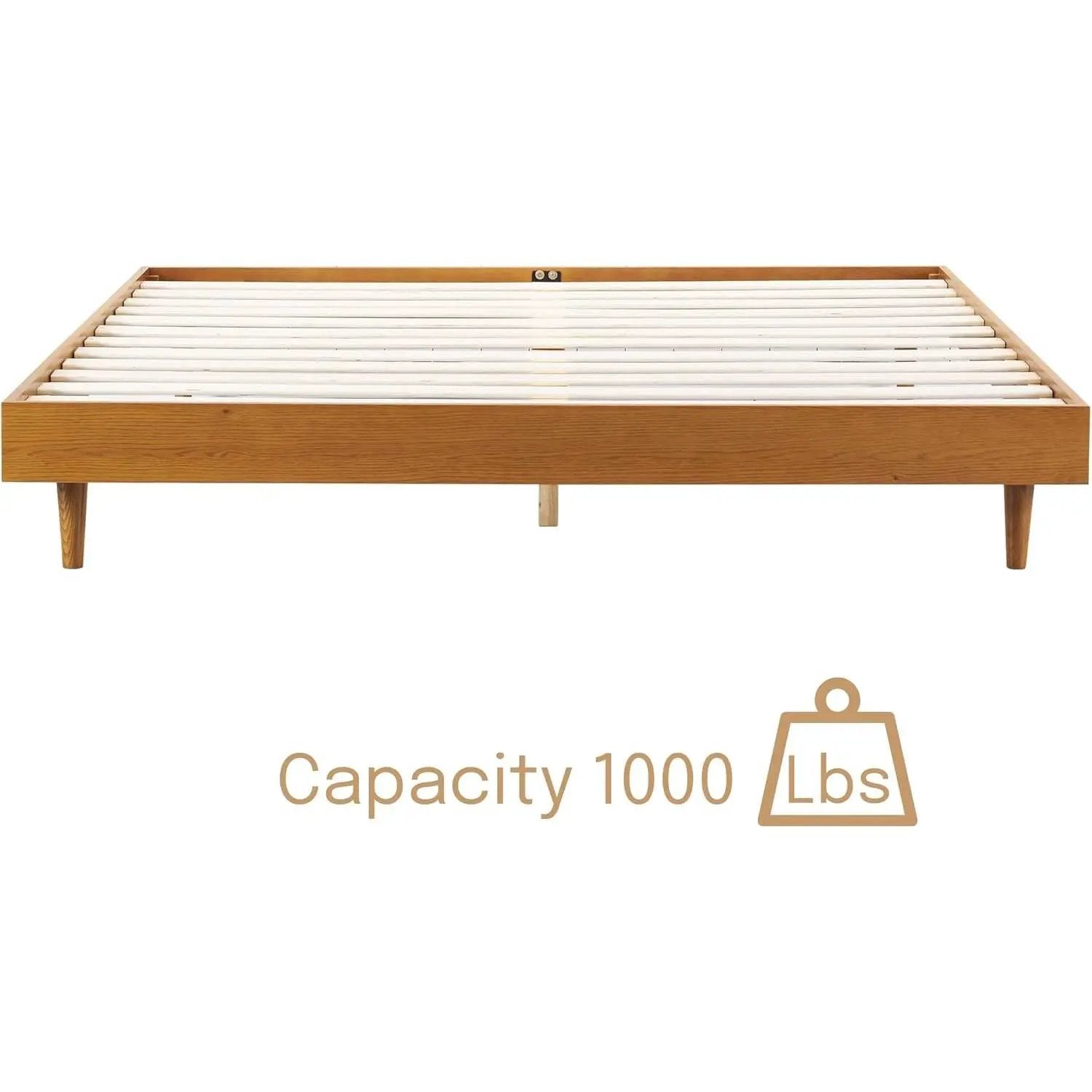 Queen size Mid-Century Modern Platform Bed Frame in Light Wood Finish by HomePacific
