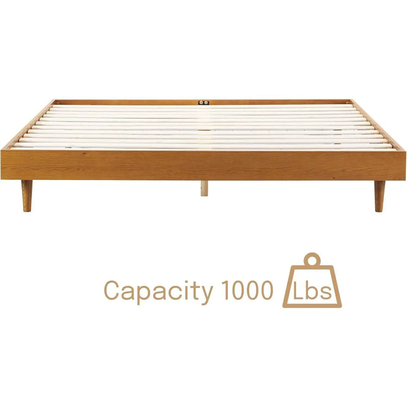 Queen size Mid-Century Modern Platform Bed Frame in Light Wood Finish by HomePacific