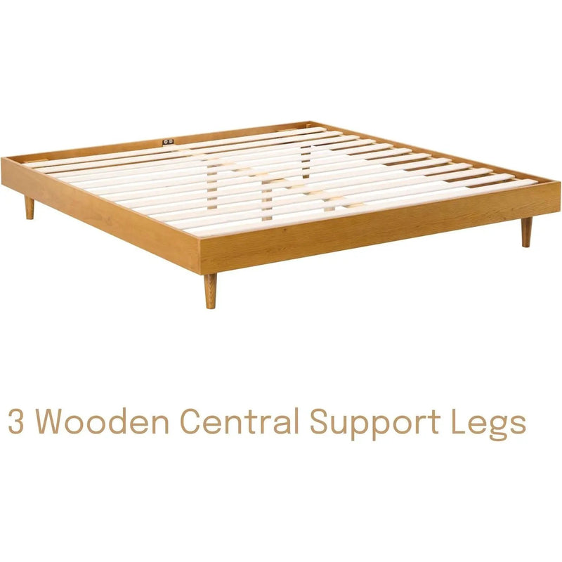 Queen size Mid-Century Modern Platform Bed Frame in Light Wood Finish by HomePacific