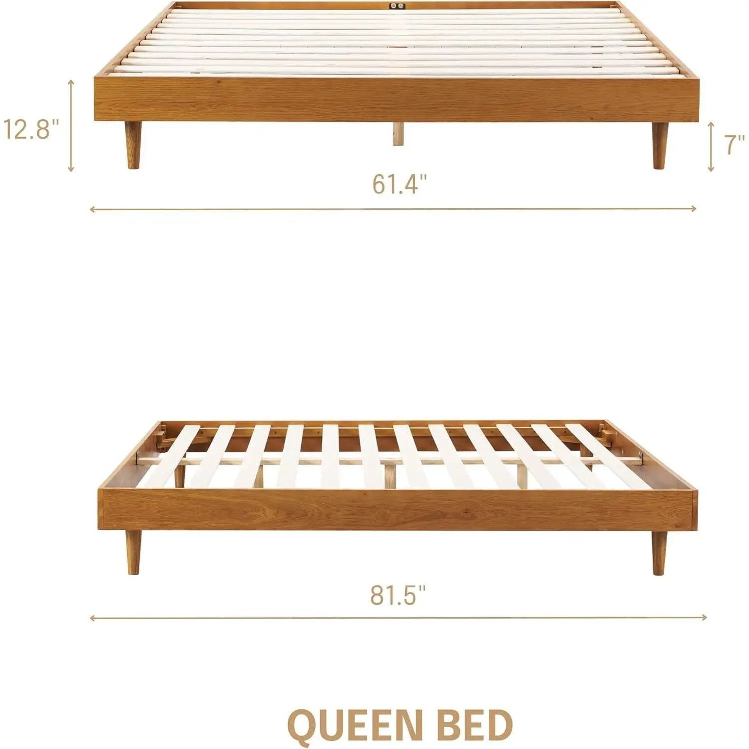Queen size Mid-Century Modern Platform Bed Frame in Light Wood Finish by HomePacific