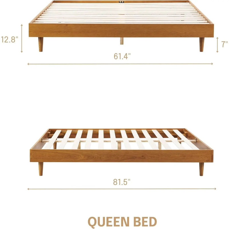 Queen size Mid-Century Modern Platform Bed Frame in Light Wood Finish by HomePacific