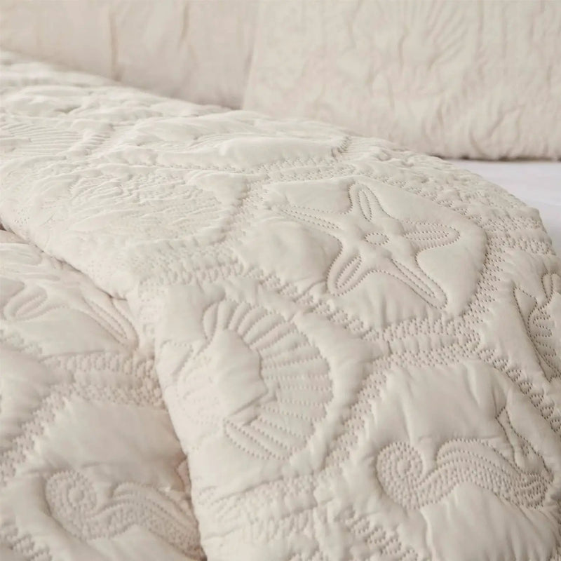 Queen Coastal Beach Starfish Seashells Seahorse Sand Tan 3-Piece Quilt Set by HomePacific