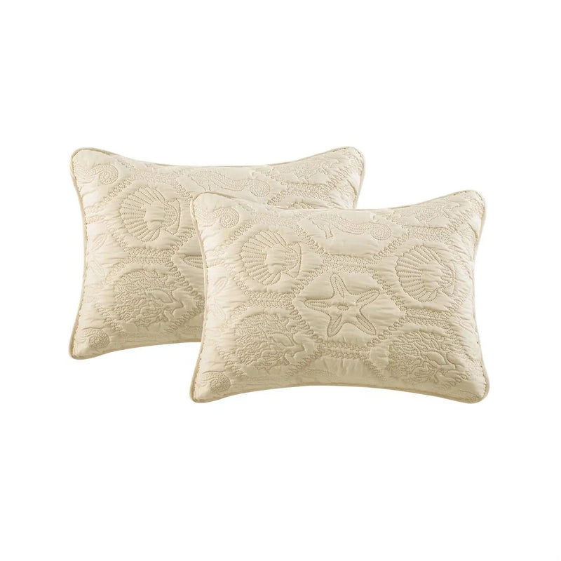 Queen Coastal Beach Starfish Seashells Seahorse Sand Tan 3-Piece Quilt Set by HomePacific