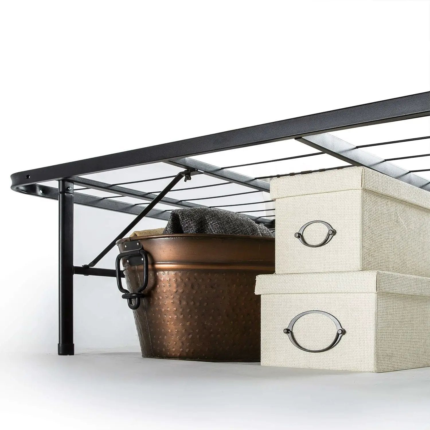 Queen size Folding Sturdy Metal Platform Bed Frame with Storage Space by HomePacific
