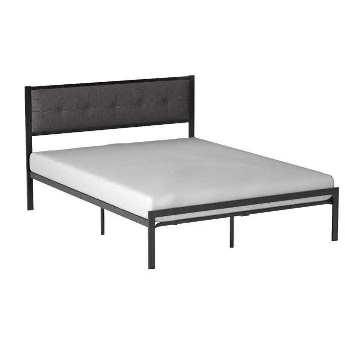Queen Metal Platform Bed Frame with Gray Button Tufted Upholstered Headboard by HomePacific