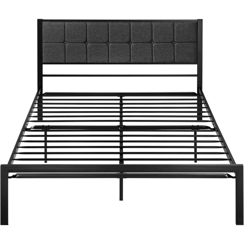 Queen Metal Platform Bed Frame with Gray Button Tufted Upholstered Headboard by HomePacific