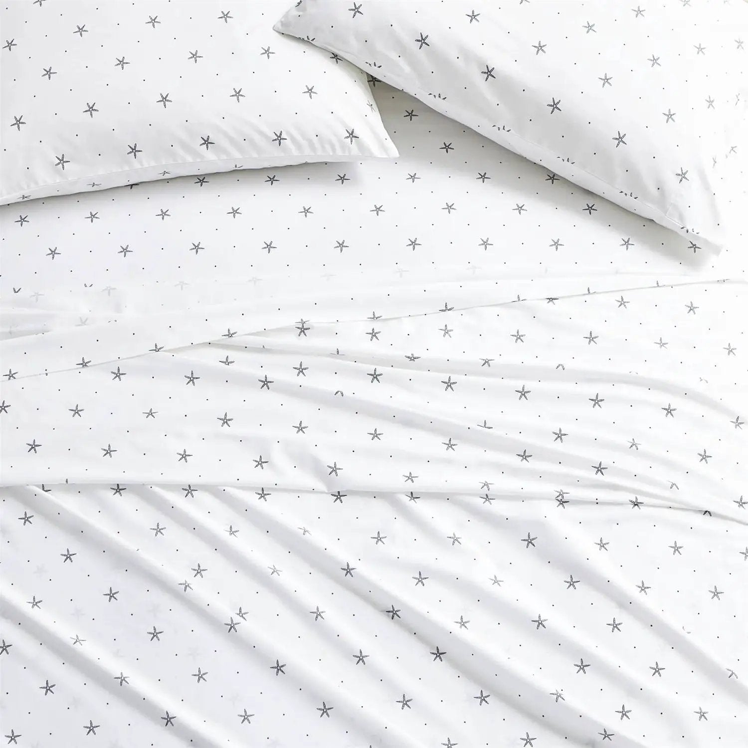 Queen size Coastal Beach Starfish White Navy Red 100-Percent Cotton Sheet Set by HomePacific