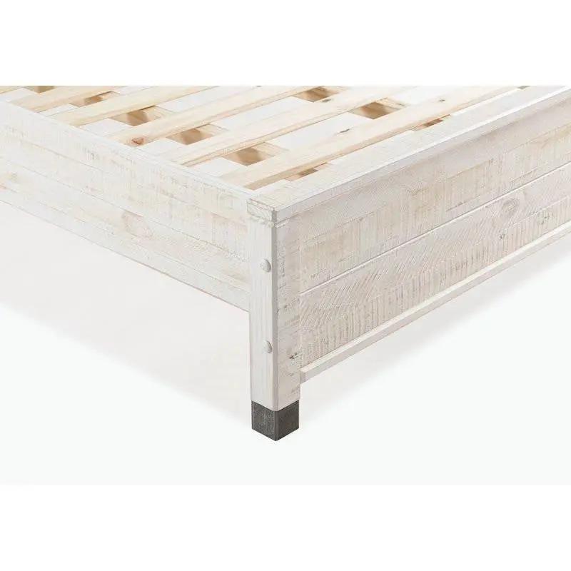 Queen Size Solid Wood Platform Bed Frame with Headboard in Rustic White Finish by HomePacific