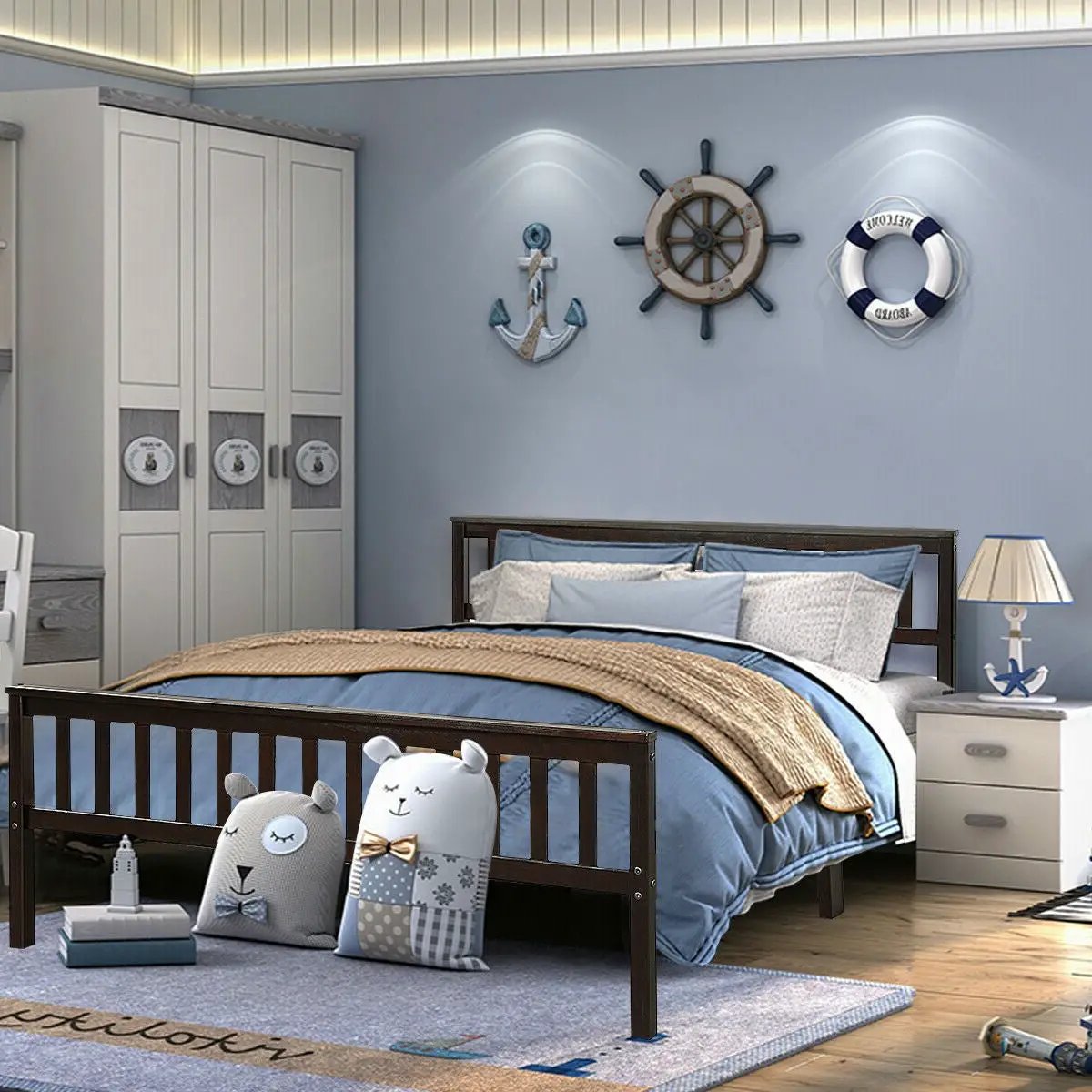 Queen Wood Platform Bed Frame with Headboard and Footboard in Espresso by HomePacific