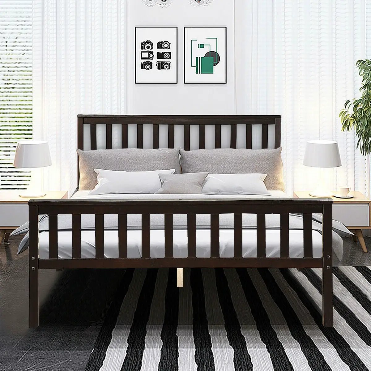Queen Wood Platform Bed Frame with Headboard and Footboard in Espresso by HomePacific