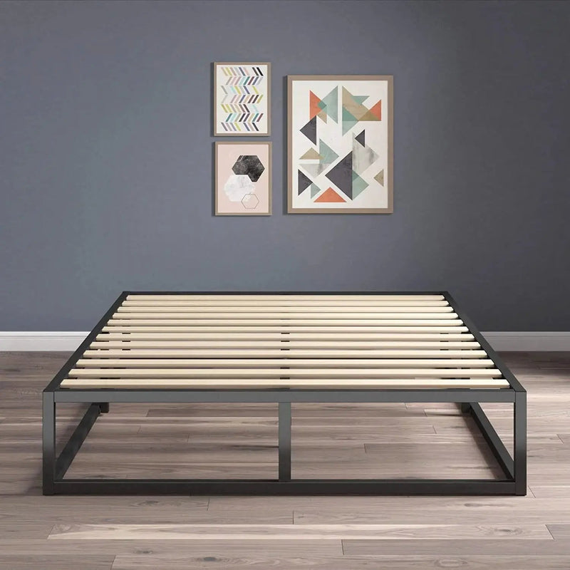 Queen size 10-inch Low Profile Modern Metal Wood Slat Platform Bed Frame by HomePacific