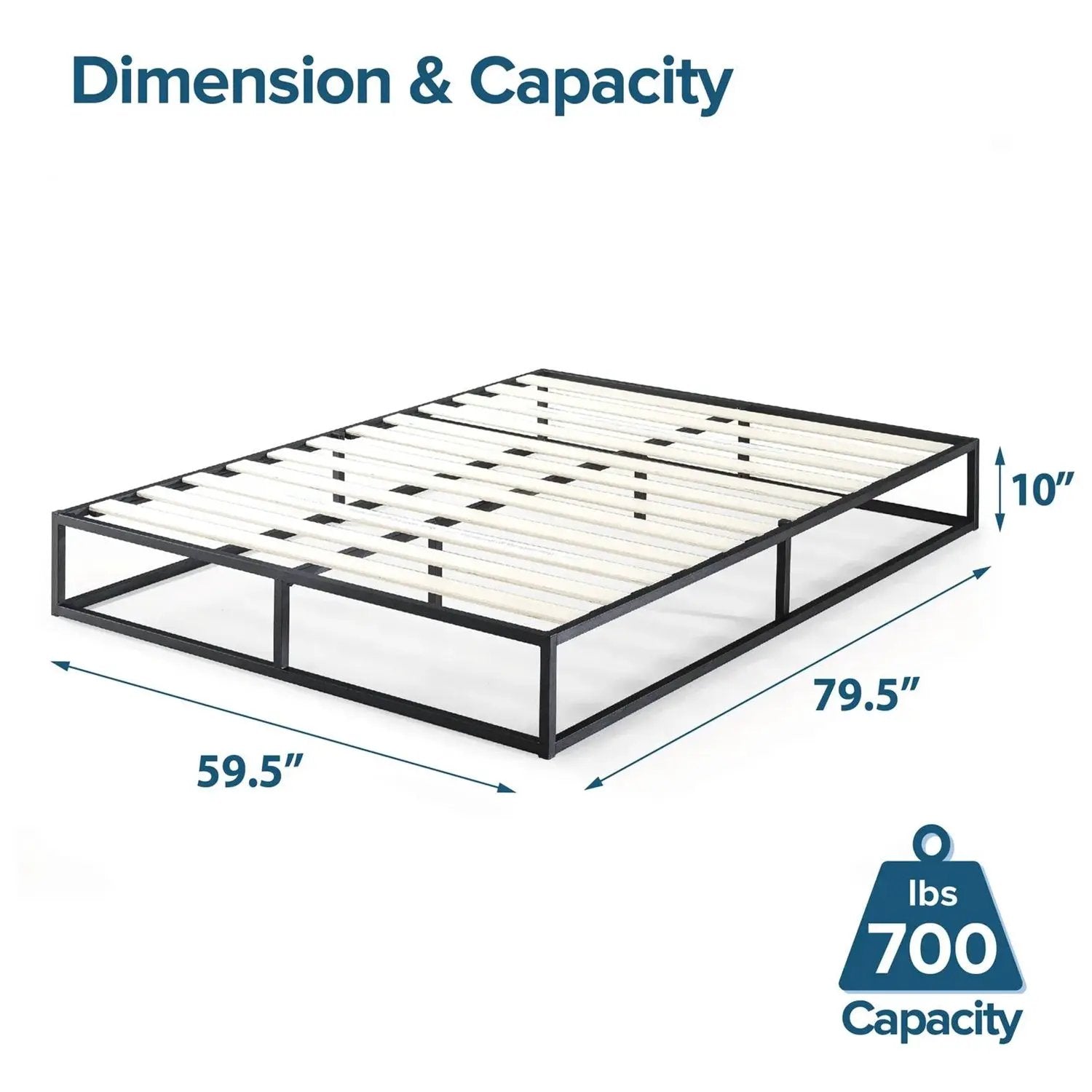 Queen size 10-inch Low Profile Modern Metal Wood Slat Platform Bed Frame by HomePacific
