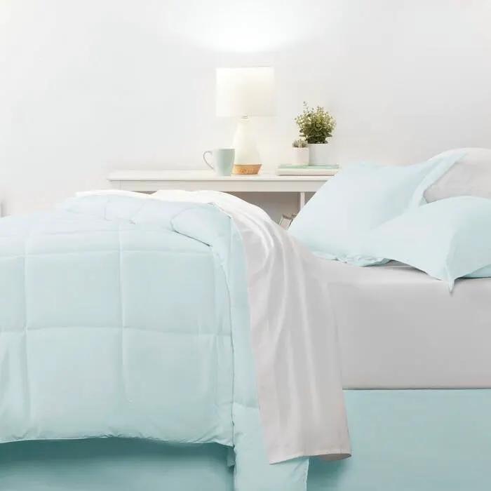 Queen Microfiber 6-Piece Reversible Bed-in-a-Bag Comforter Set in Aqua Blue by HomePacific