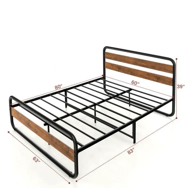 Queen Industrial Wood and Metal Tube Platform Bed with Headboard and Footboard by HomePacific