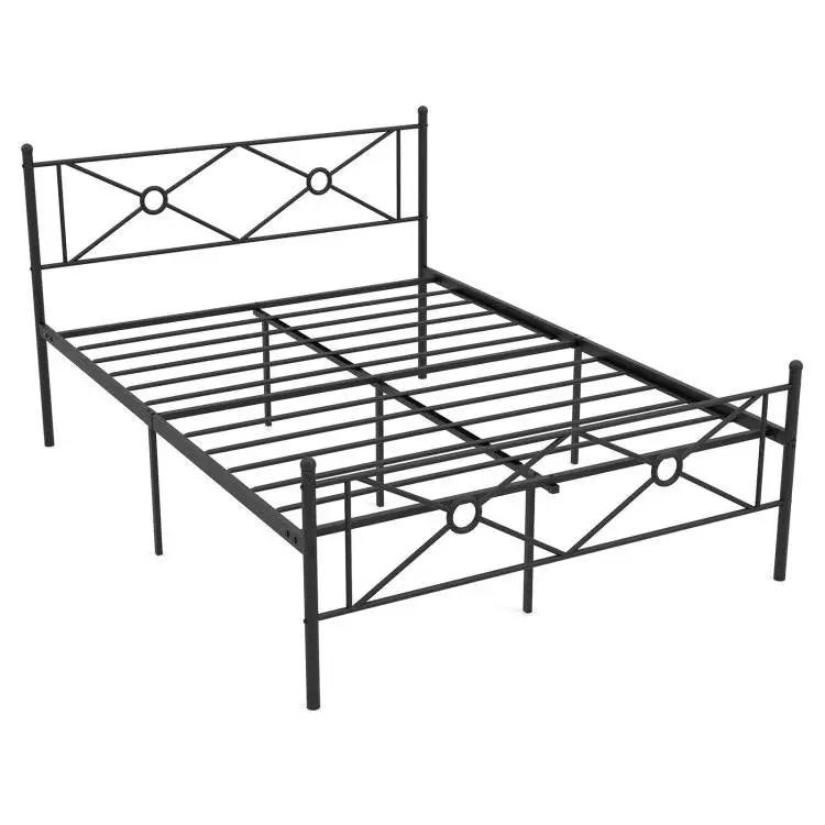 Queen Size Modern Black Metal Headboard & Footboard Platform Bed Frame by HomePacific