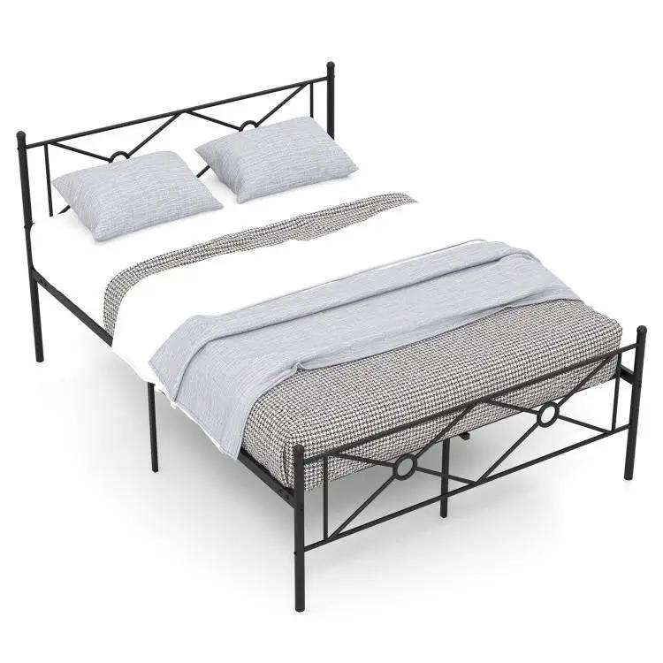 Queen Size Modern Black Metal Headboard & Footboard Platform Bed Frame by HomePacific