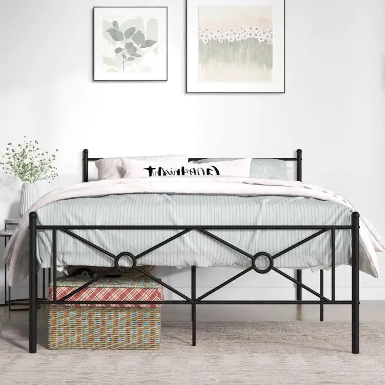 Queen Size Modern Black Metal Headboard & Footboard Platform Bed Frame by HomePacific