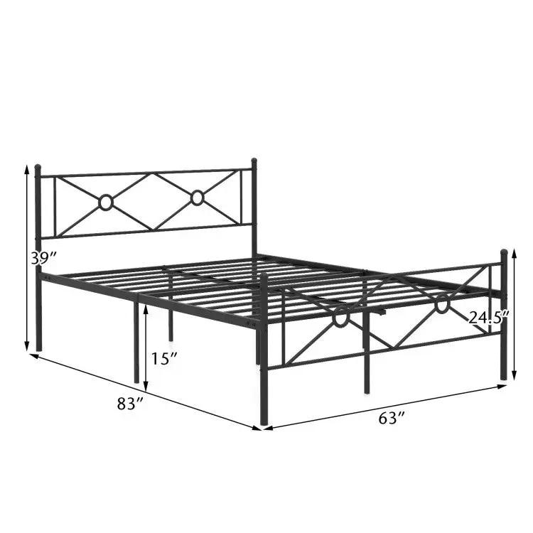 Queen Size Modern Black Metal Headboard & Footboard Platform Bed Frame by HomePacific