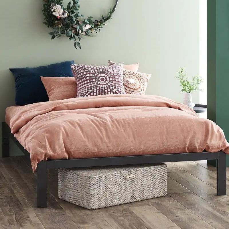 Queen Black Metal Platform Bed Frame with Wood Slats - 700 lbs Weight Capacity by HomePacific