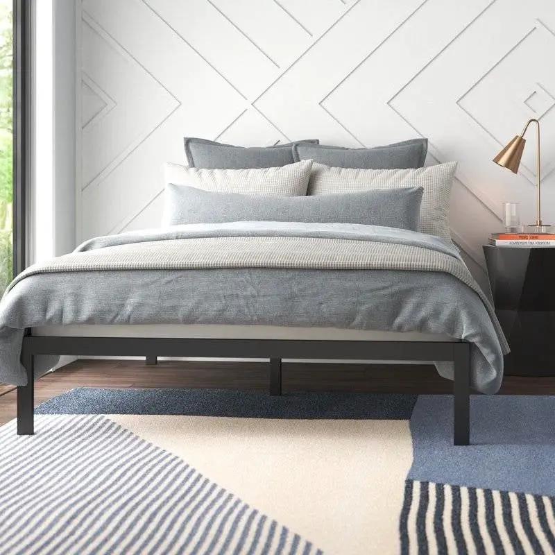 Queen Black Metal Platform Bed Frame with Wood Slats - 700 lbs Weight Capacity by HomePacific