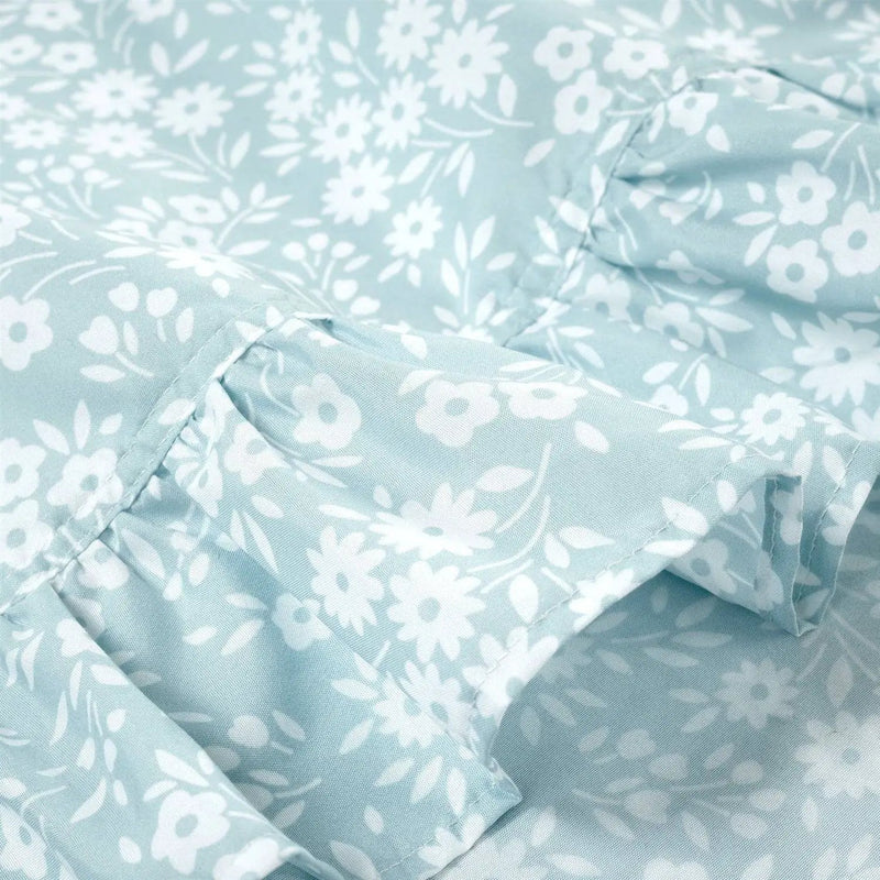 Queen Size Polyester Blue Ruffle Floral 6 Piece Sheet Set by HomePacific