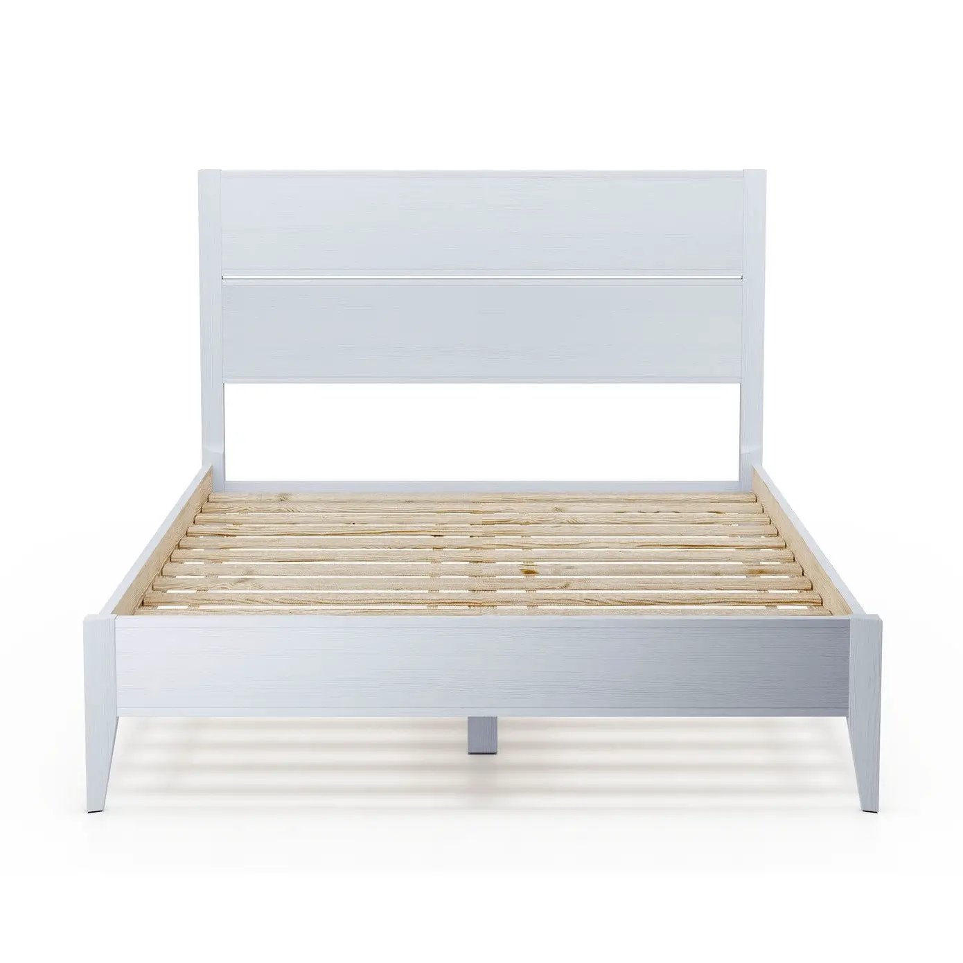 Queen Size Rustic White Mid Century Slatted Platform Bed by HomePacific