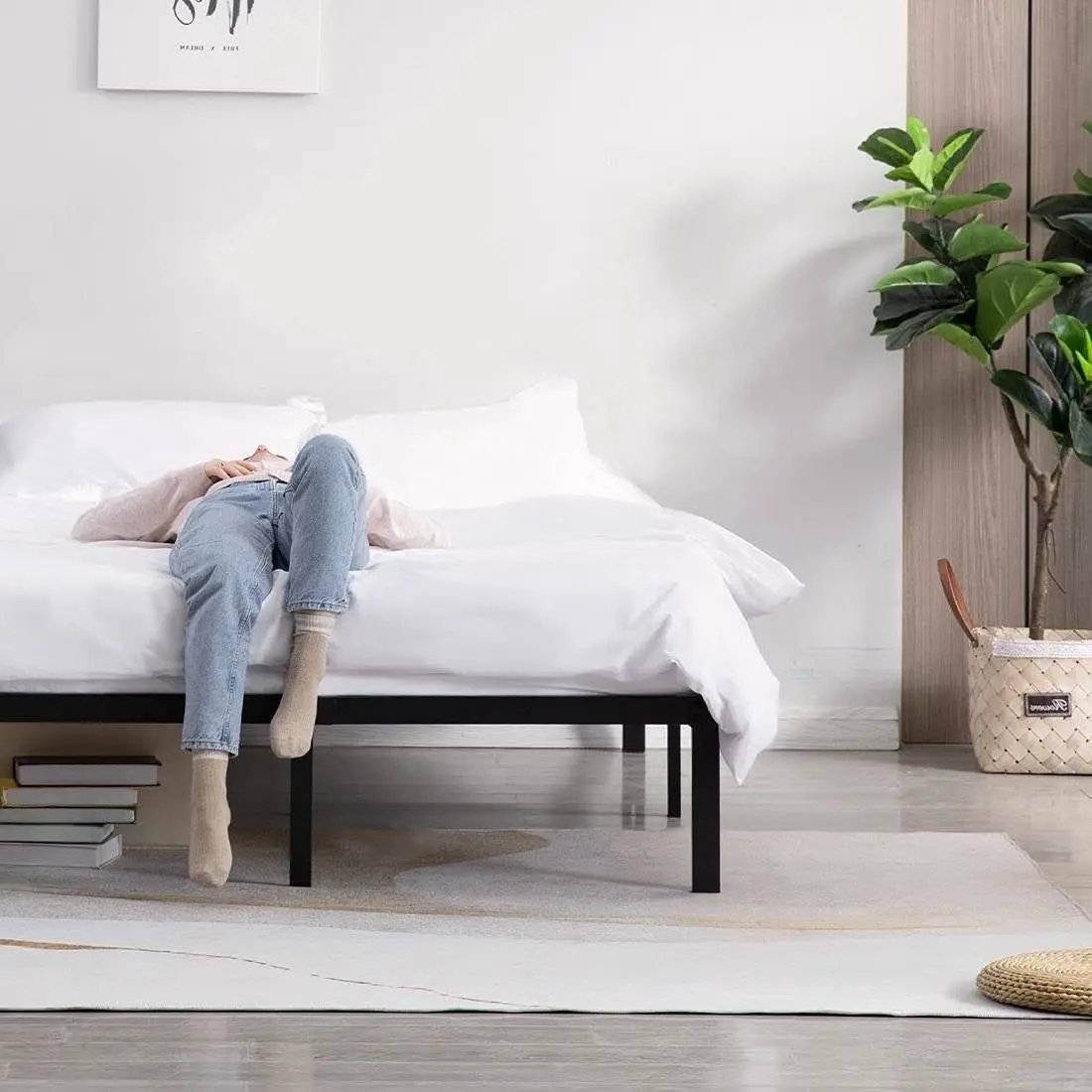 Queen Heavy Duty Metal Platform Bed Frame with Wood Slats 3,500 lbs Weight Limit by HomePacific