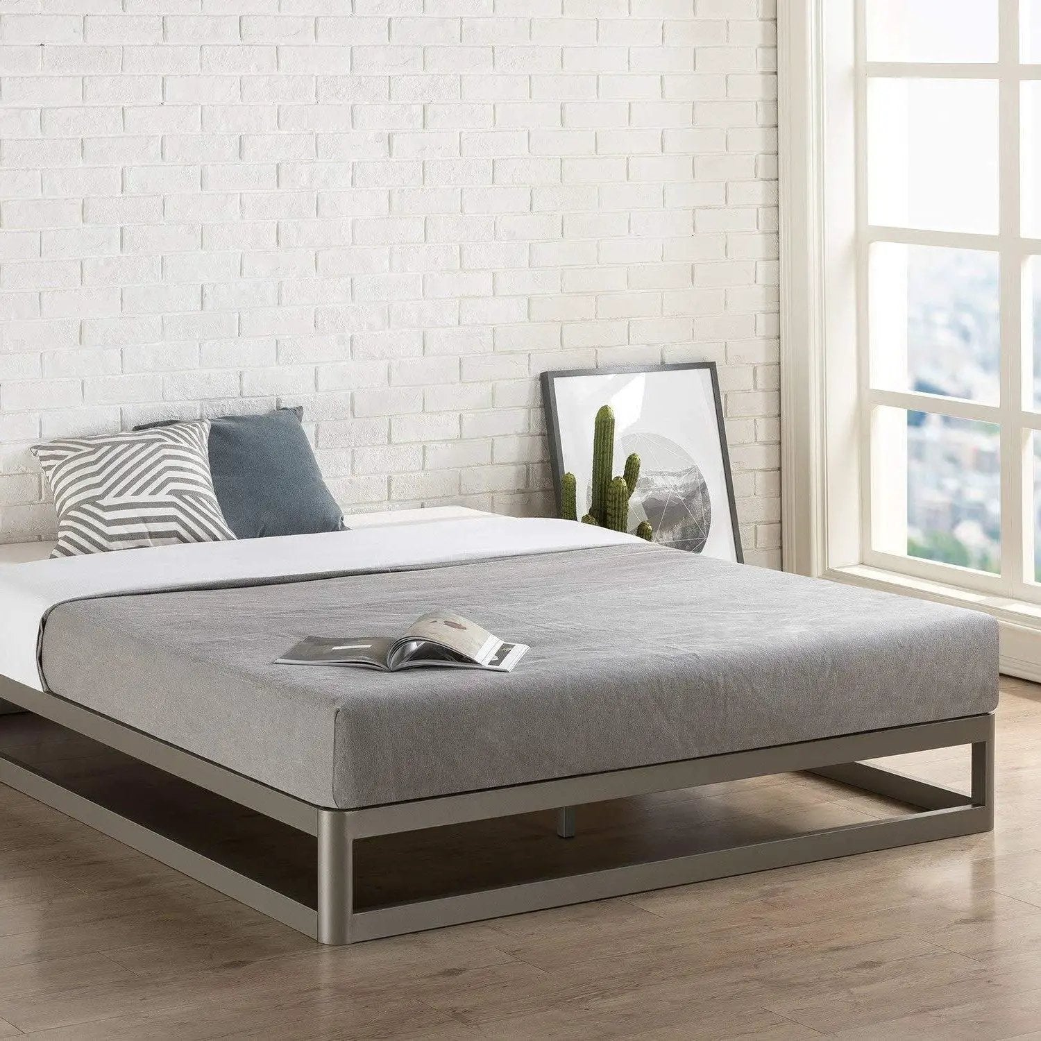 Queen size Modern Heavy Duty Low Profile Metal Platform Bed Frame by HomePacific