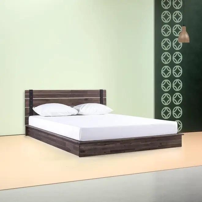 Queen size Farmhouse Wood Industrial Low Profile Platform Bed Frame by HomePacific