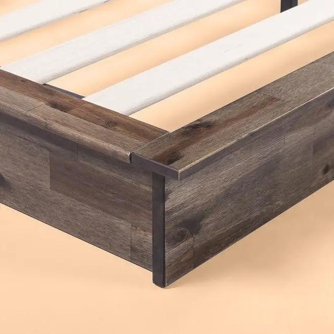 Queen size Farmhouse Wood Industrial Low Profile Platform Bed Frame by HomePacific