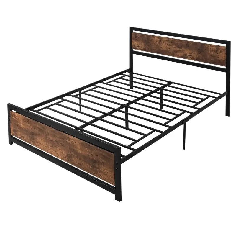 Queen Size FarmHouse Metal Wood Platform Bed Headboard Footboard by HomePacific