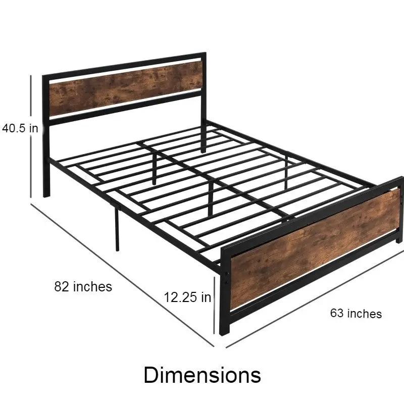 Queen Size FarmHouse Metal Wood Platform Bed Headboard Footboard by HomePacific