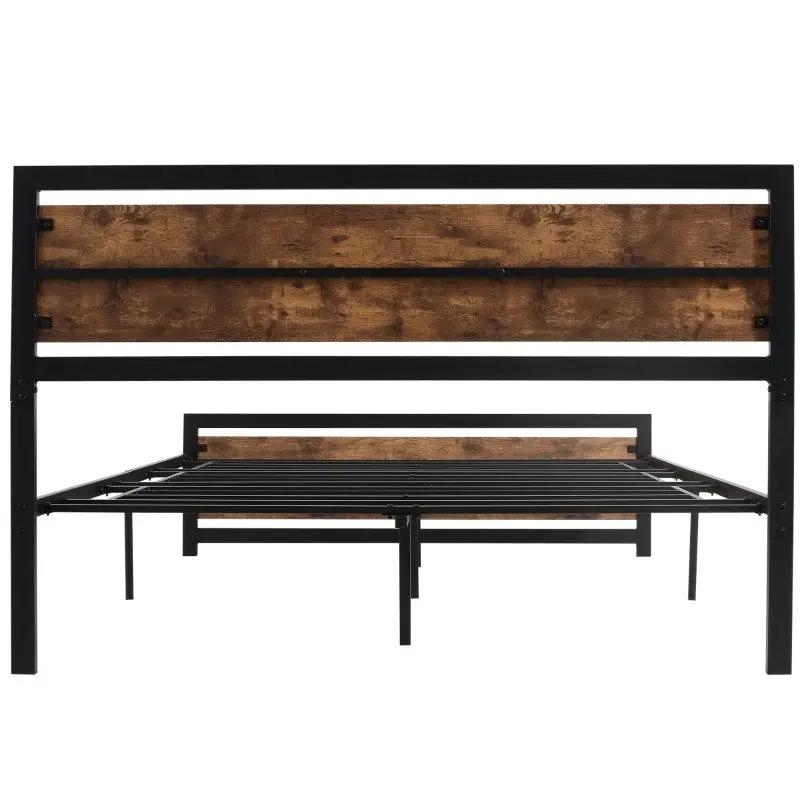 Queen Size FarmHouse Metal Wood Platform Bed Headboard Footboard by HomePacific