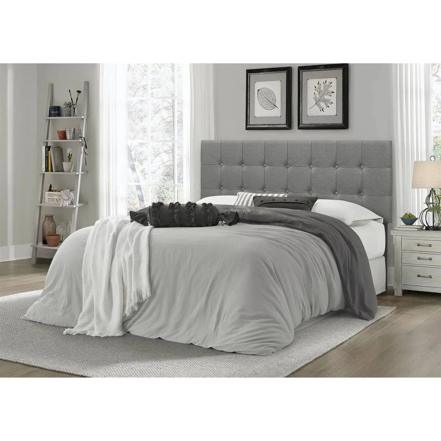 Queen Modern Classic Style Button-Tufted Headboard in Grey Upholstered Fabric by HomePacific