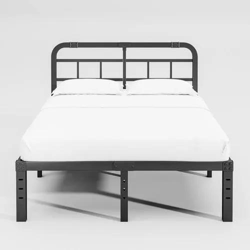 Queen Size Heavy Duty Black Metal Platform Bed Frame with Headboard by HomePacific