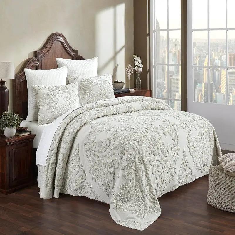 Queen Size 100-Percent Cotton Chenille 3-Piece Coverlet Bedspread Set in Ivory by HomePacific