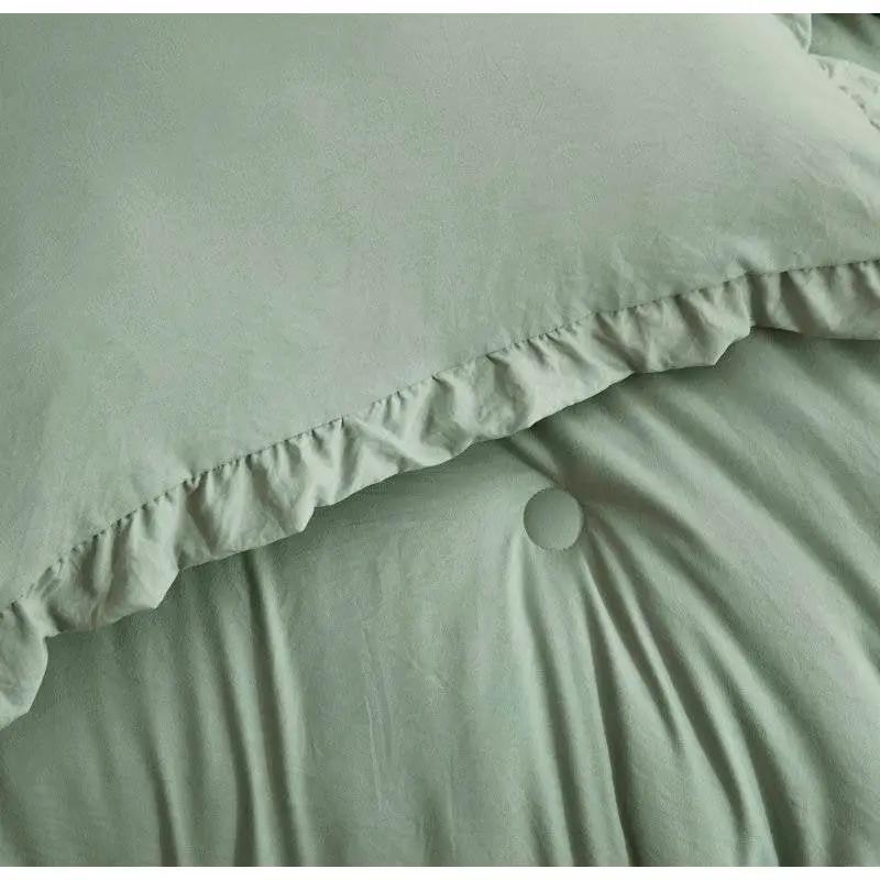 Oversized Queen Sage Microfiber 3-Piece Comforter Set with Ruffled Edge Trim by HomePacific
