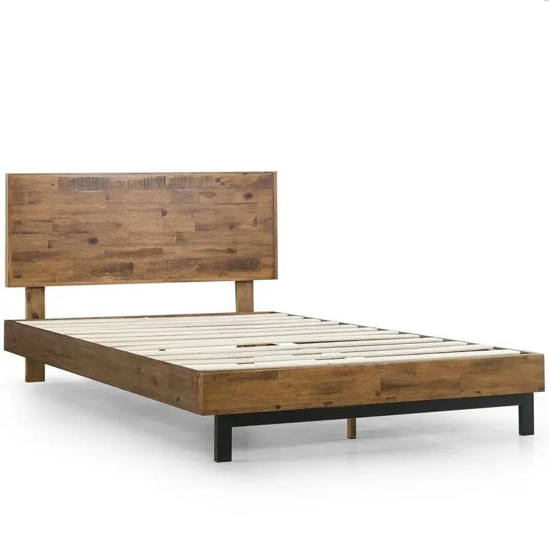 Rustic FarmHome Low Profile Pine Slatted Platform Bed in Queen by HomePacific