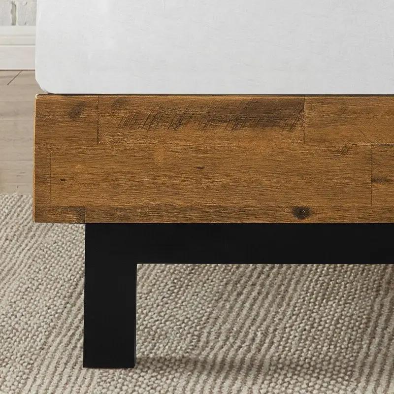 Rustic FarmHome Low Profile Pine Slatted Platform Bed in Queen by HomePacific