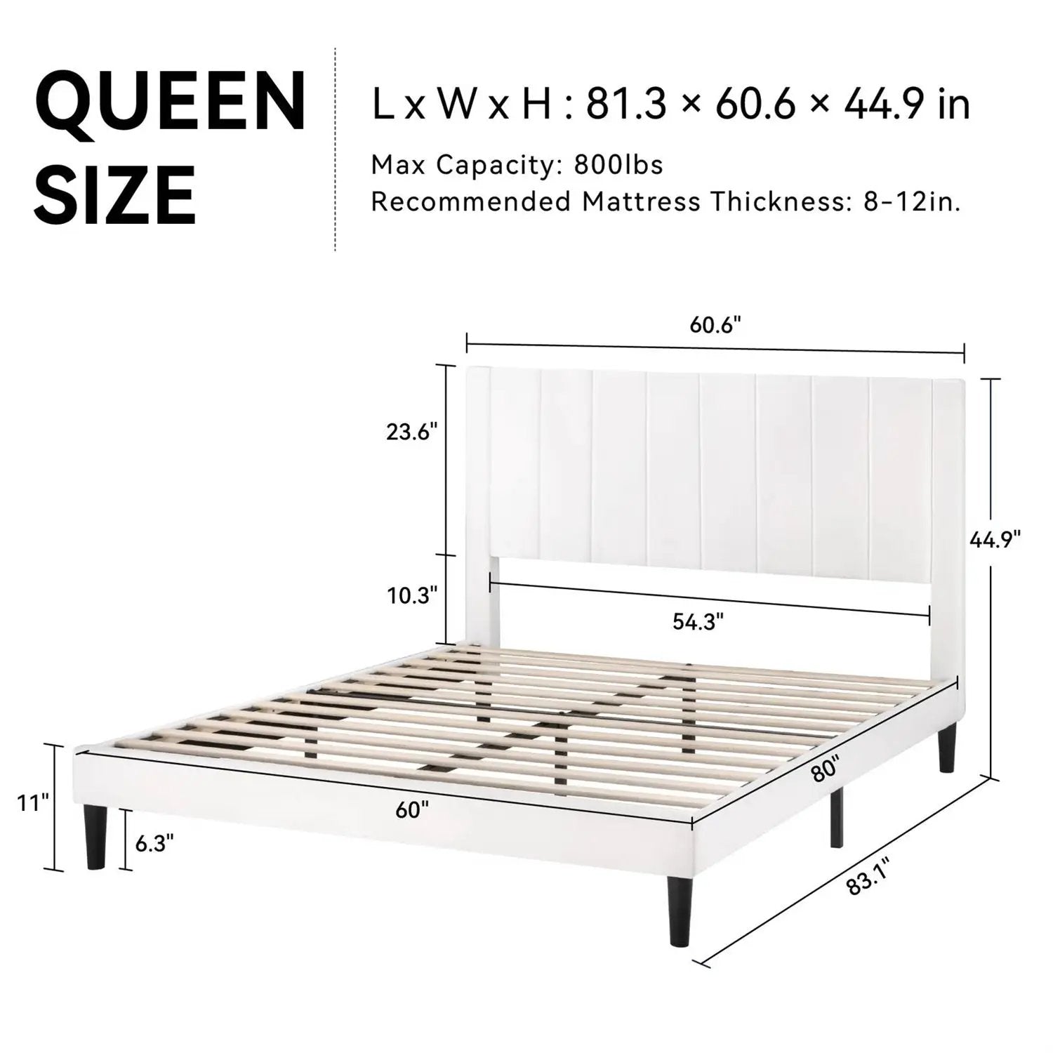 Queen size White Velvet Upholstered Platform Bed Frame with Headboard by HomePacific